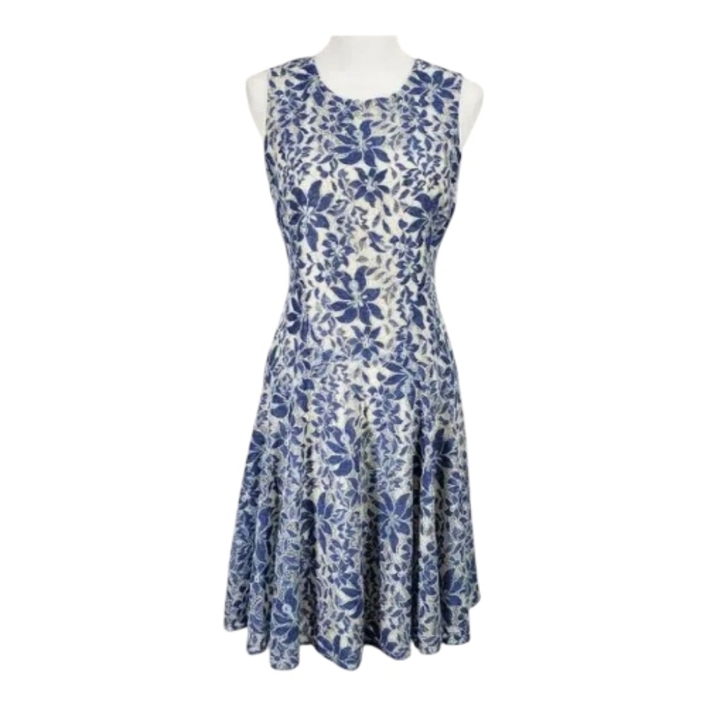 Tommy Hilfiger Blue Floral Lace Overlay Knee Length Sleeveless Dress (Bin 11)